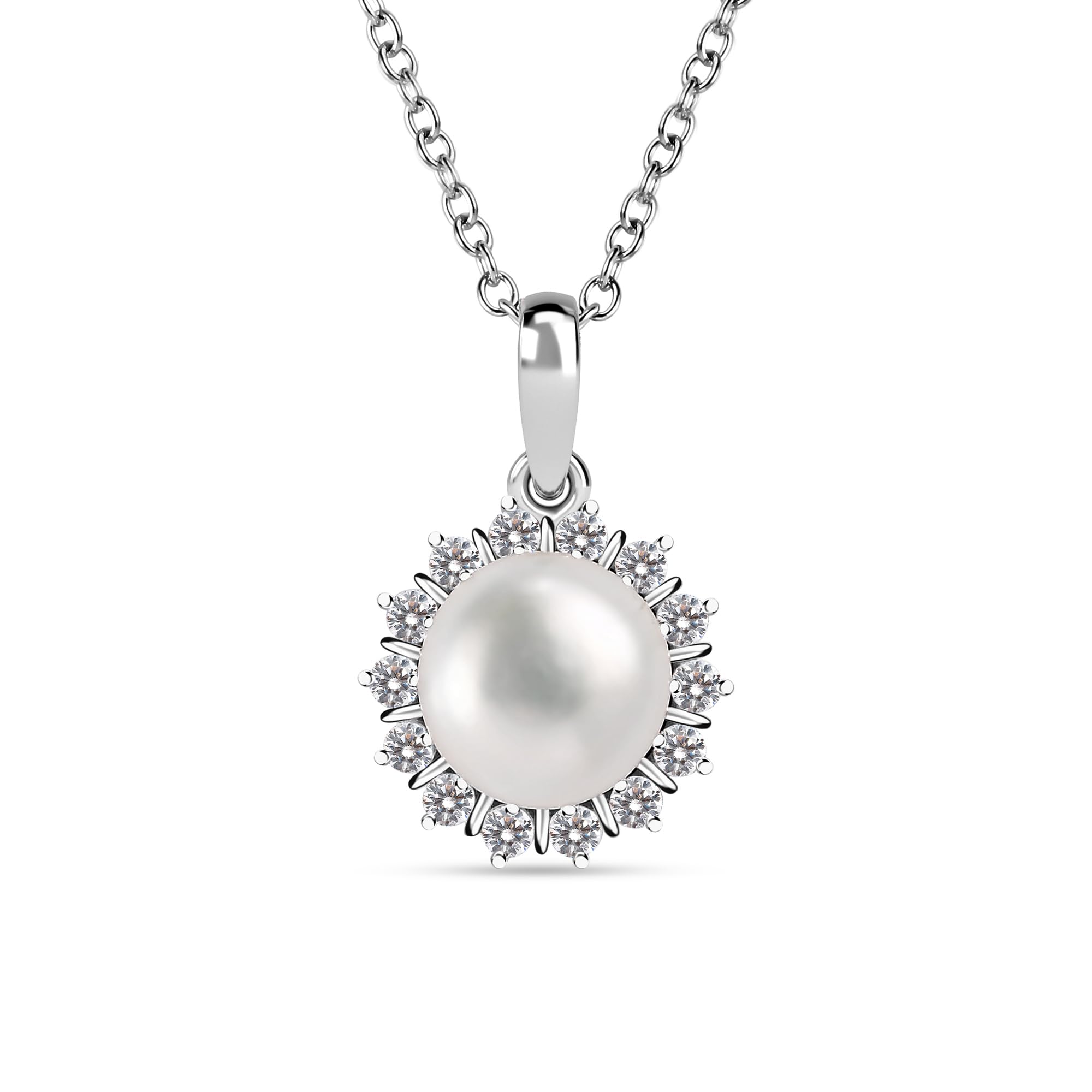 Ornate Jewels 925 Silver Round Natural Freshwater Pearl and American Diamond Flower Pendant Necklace with 18 Inch Chain for Women and Girls (B077W96PC9) Amazon Price History, Amazon Price Tracker