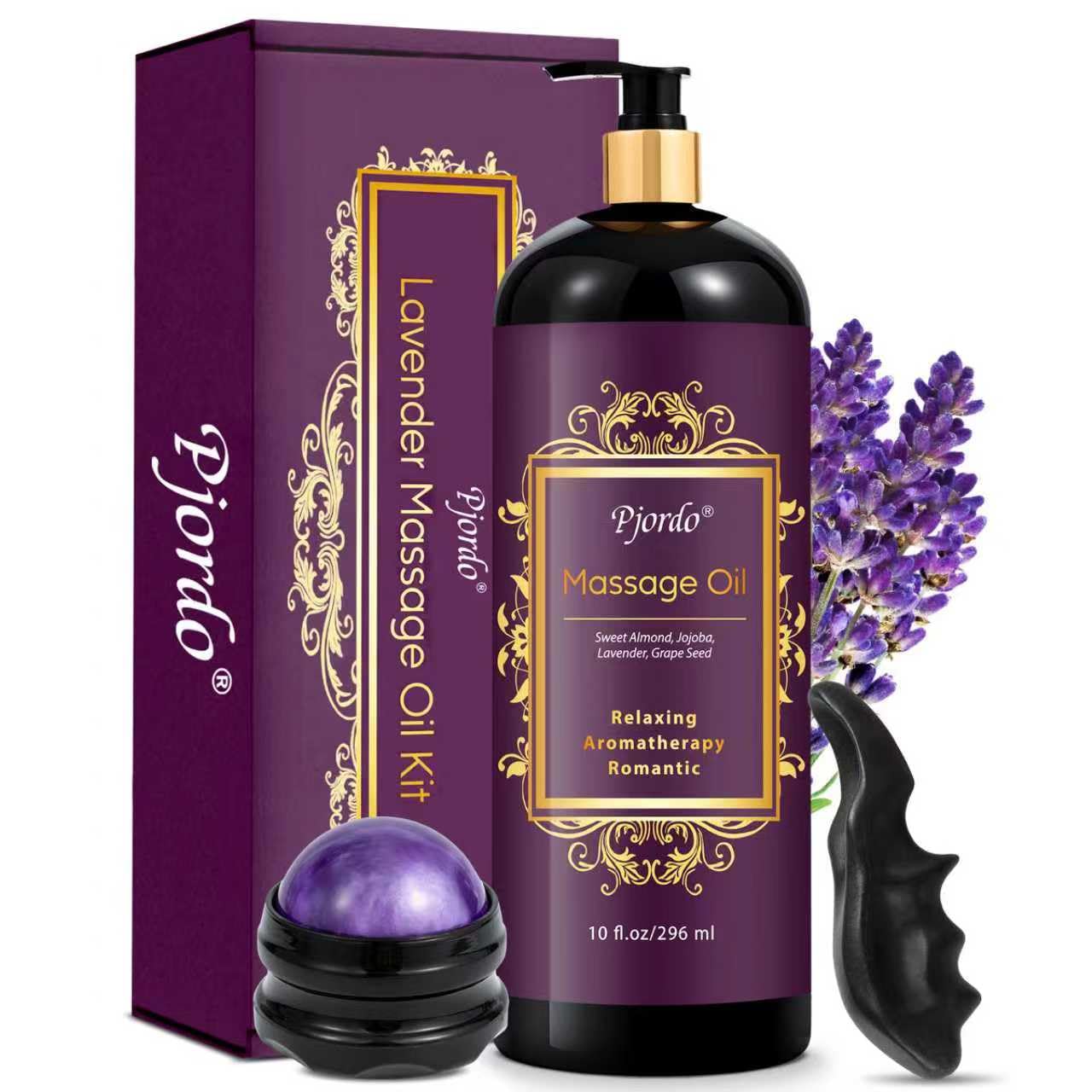 Pjordo Aromatherapy Lavender Massage Oil, Massage Oil for Massage Therapy, Calming, Soothing, Relaxing, Spa Gifts for Him Her, 10 Fl Oz, Valentines Day Gifts for Women Men