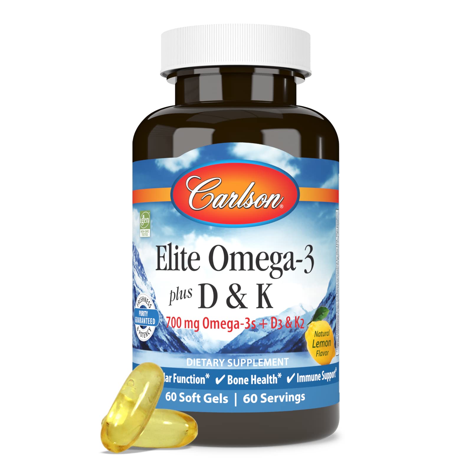 Carlson Elite Omega-3 Plus D & K, 700 mg, Omega-3s, Lemon, 60 Softgels — Amazon image 5
