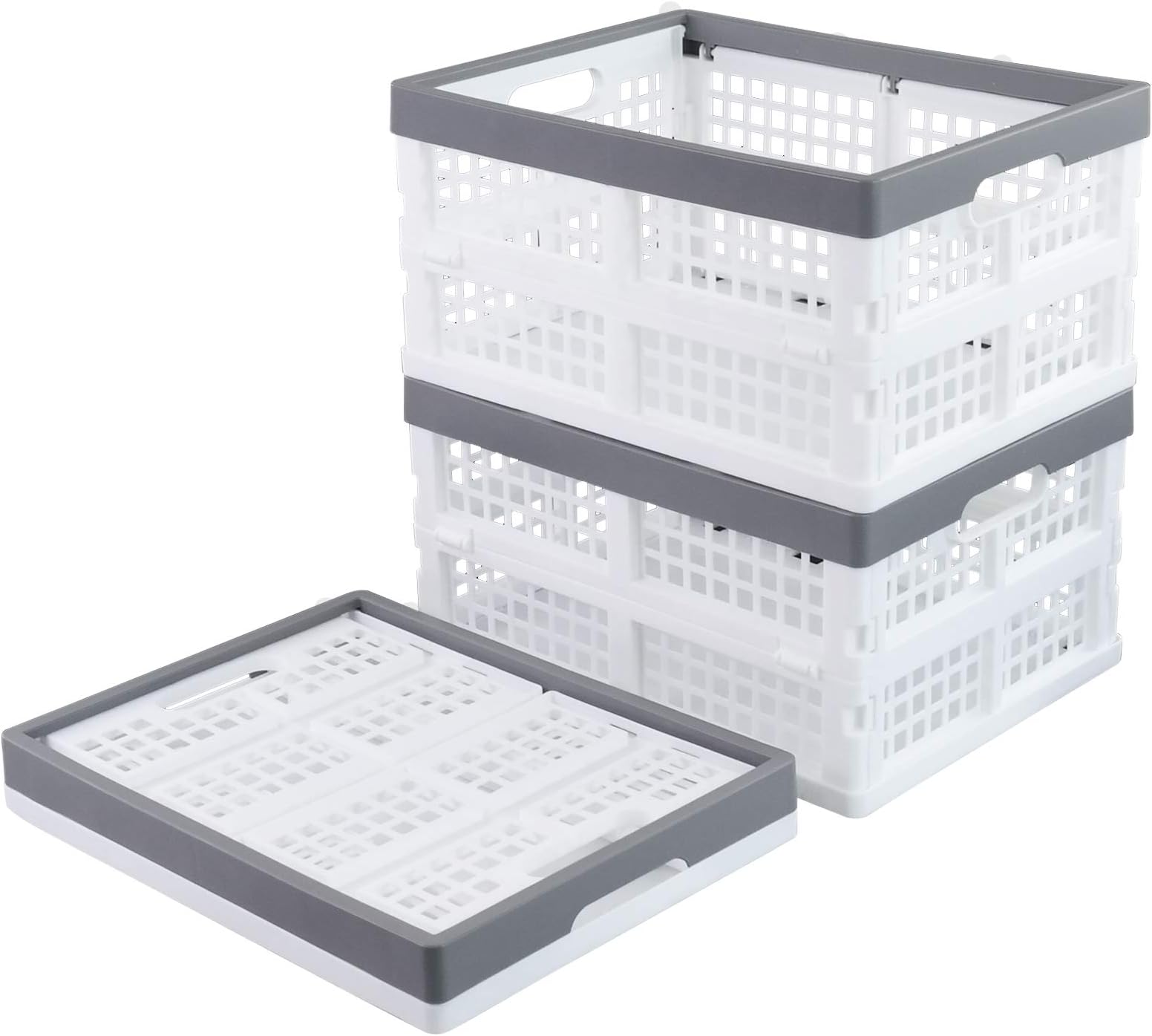 Kiddream 2-pack Collapsible Shopping Baskets with Handles, Plastic Folding Storage Crates