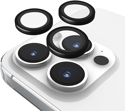 Case-Mate Protector de lente de cámara con anillos de aluminio negro para iPhone 15 Pro Max/iPhone 15 Pro - Doble vidrio templado - Tecnología