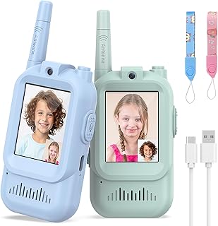 Walkie Talkies for Kids Pack of 2, Rechargeable Long Range Two Way Radios Toys for Boys Girls Age 3-5, Outdoor Adventure Camping Hiking, Birthday with Pink Blue Design