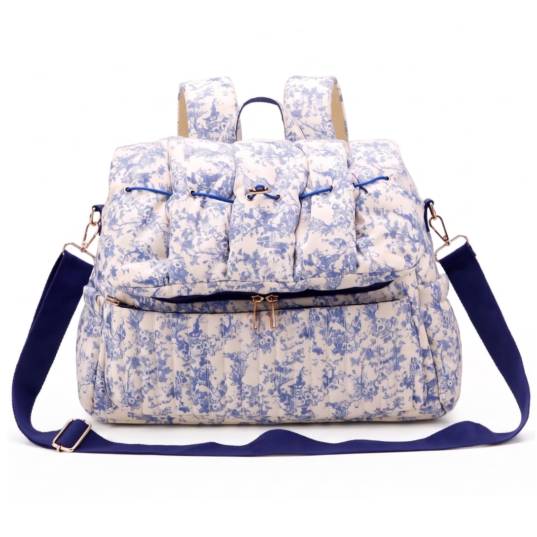 Bolsa de pañales acolchada, linda mochila para pañales con almacenamiento dividido, azul