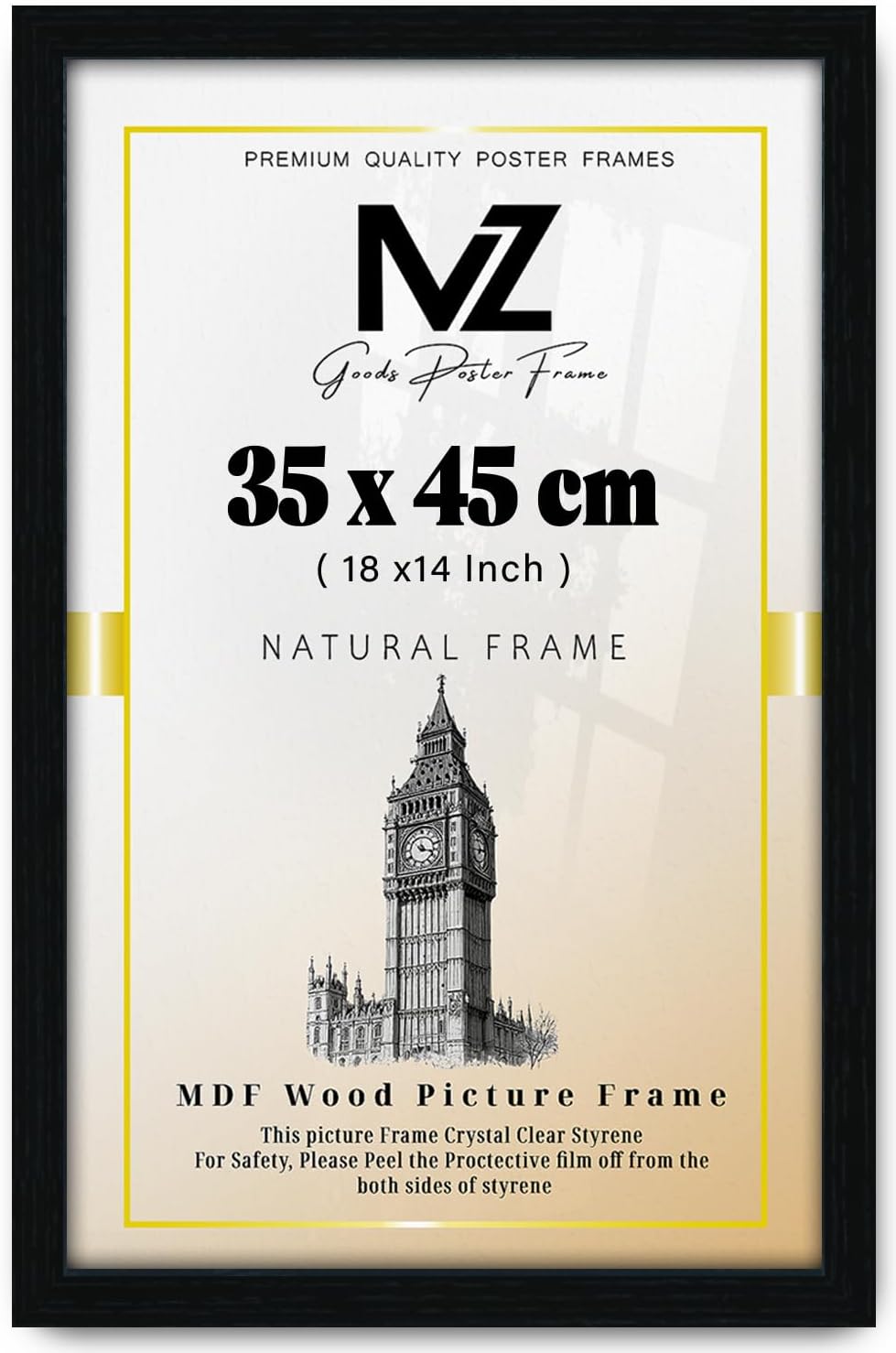 Timeless Elegance Rectangle (35 x 45 CM) Poster/Picture | Solid Eton Wood Finish and Hanging Hooks – 18 x14 Inch Wall Art Gallery [ Black ]