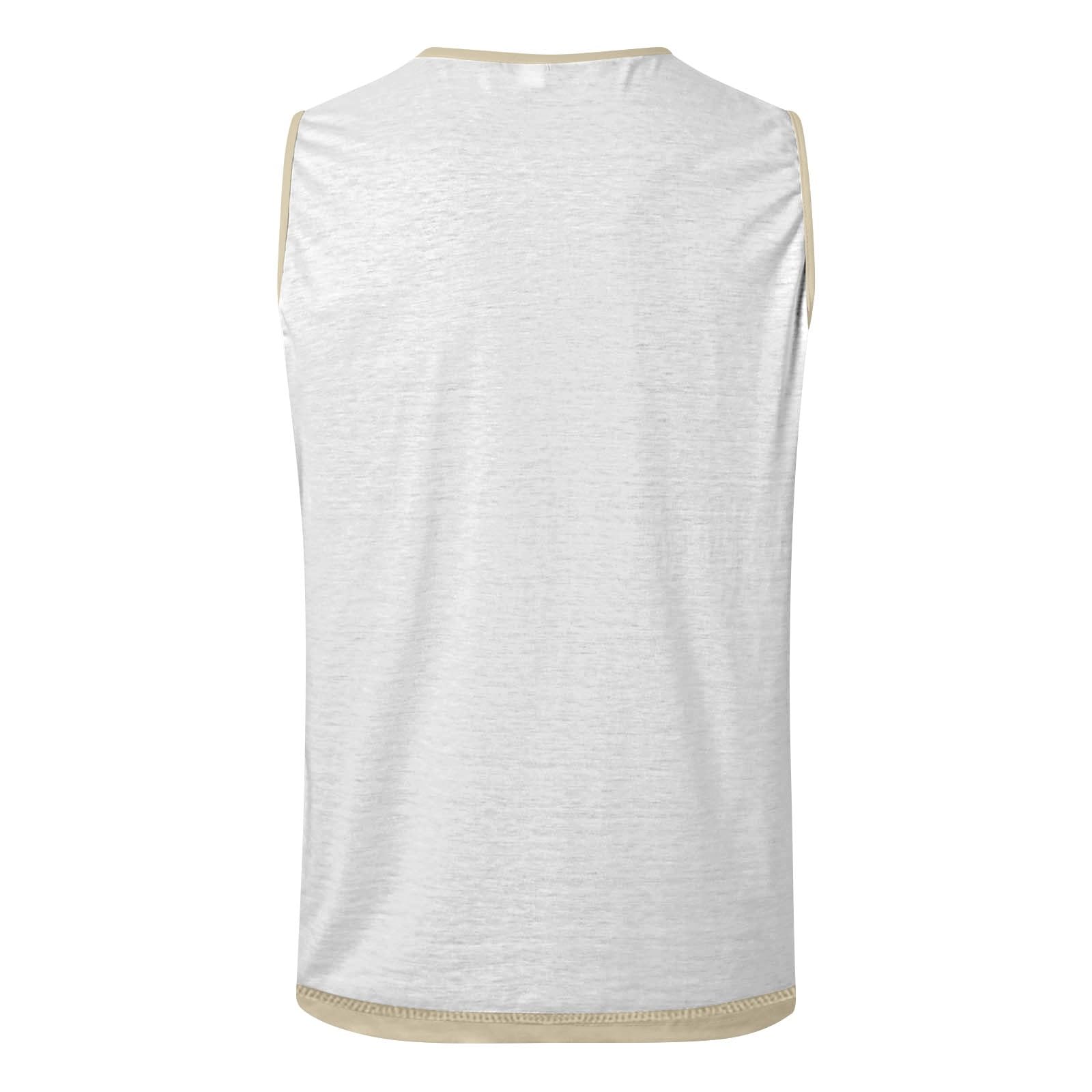 Henley - Canottiera da uomo, senza maniche, con bottoni, effetto lino, vintage, in tinta unita, traspirante, basic