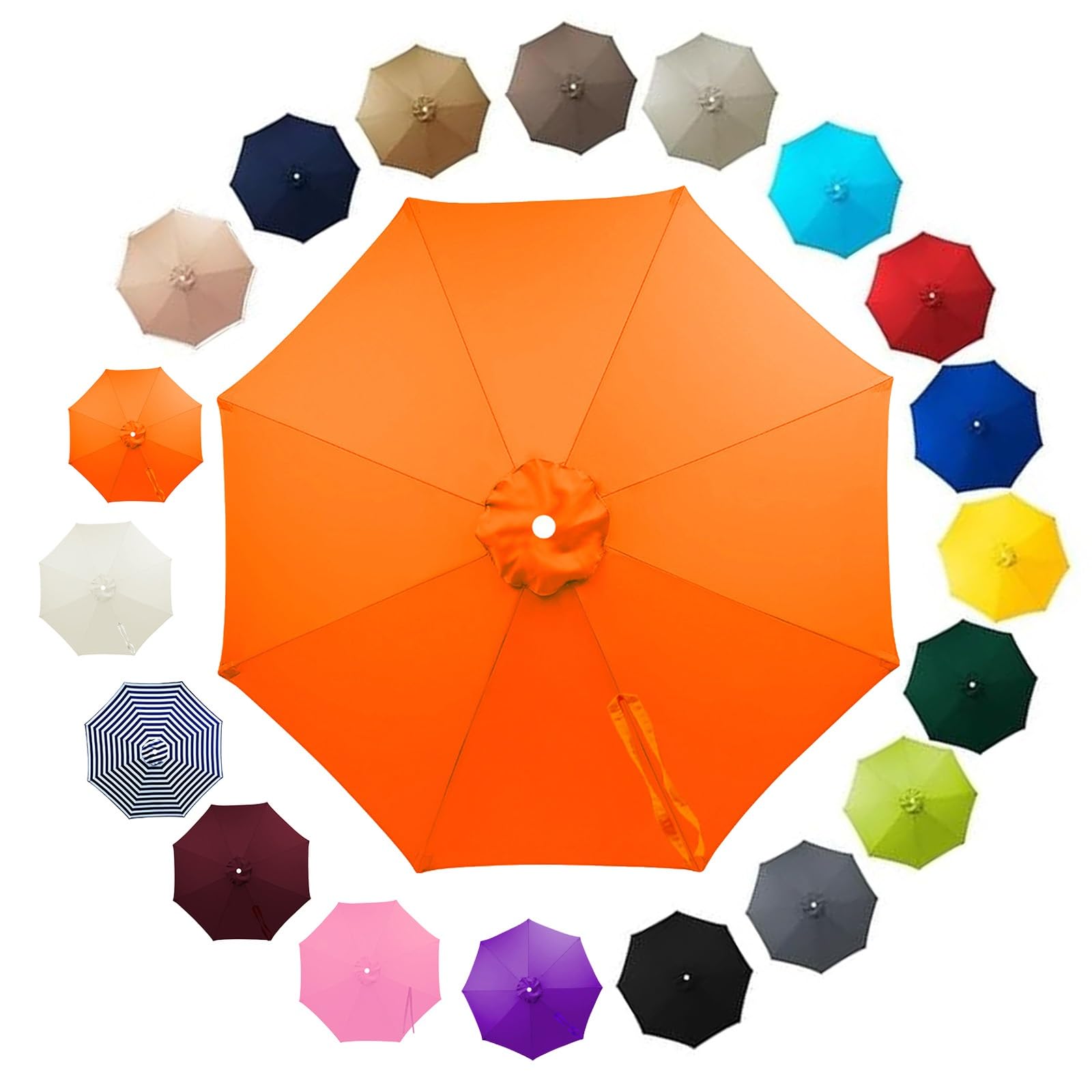 Outdoor Patio Parasol Replacement Canopy 2.5m 2.8m 3.30m 3.5m 6/8 Ribs, Fade Resistant Garden Umbrella Top Fabric Cover, Waterproof UV Protection Sunshade Cloth(Orange,2.0m/8 Arms)