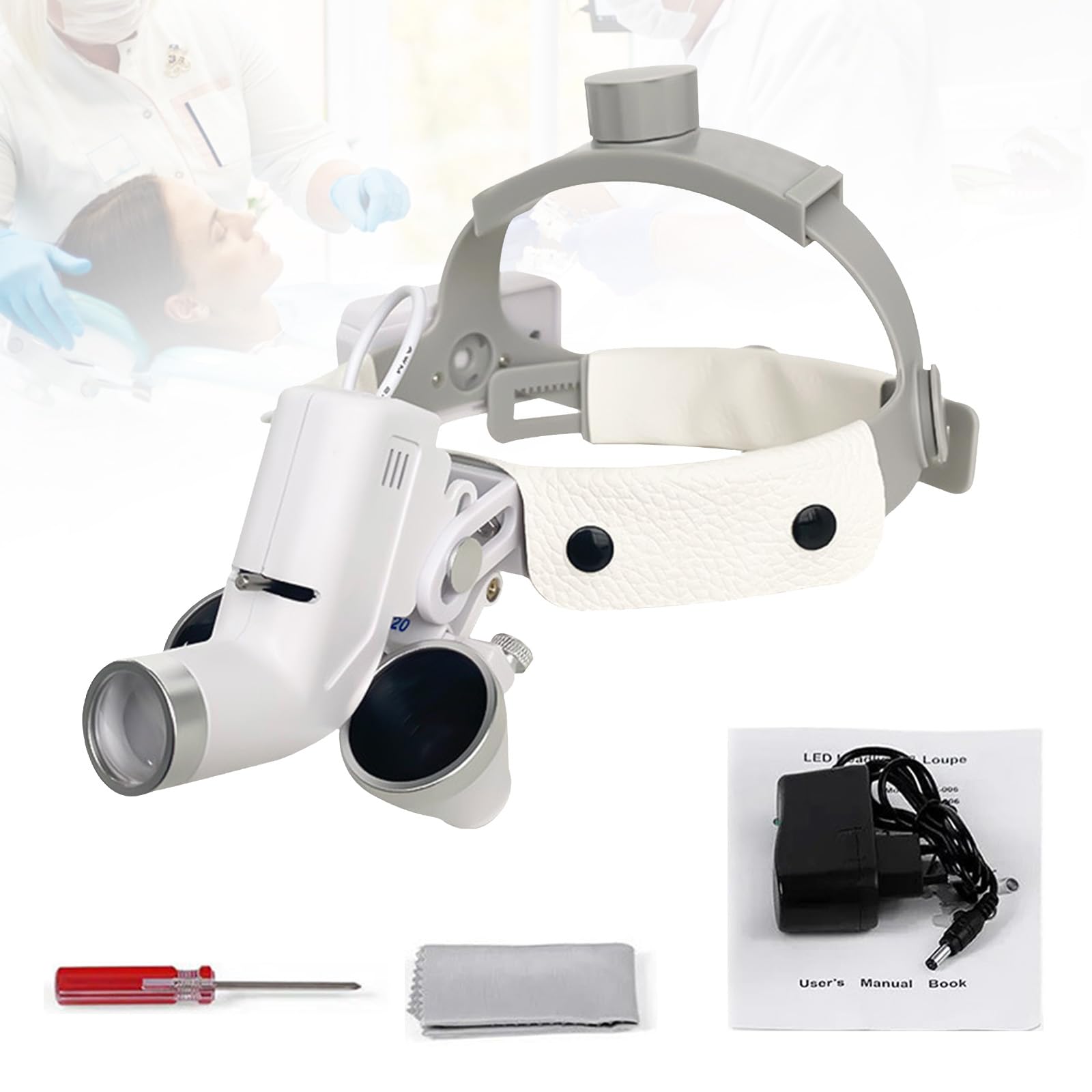 Lupas Quirúrgicas Dentales Médicas 3.5X 420mm con Lámpara LED 5W Ajustable