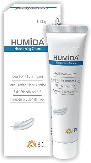 HUMIDA Moisturising Cream, 100g, For All Skin Types, Long Lasting, pH 5.5, Paraben &amp; Sulphate Free