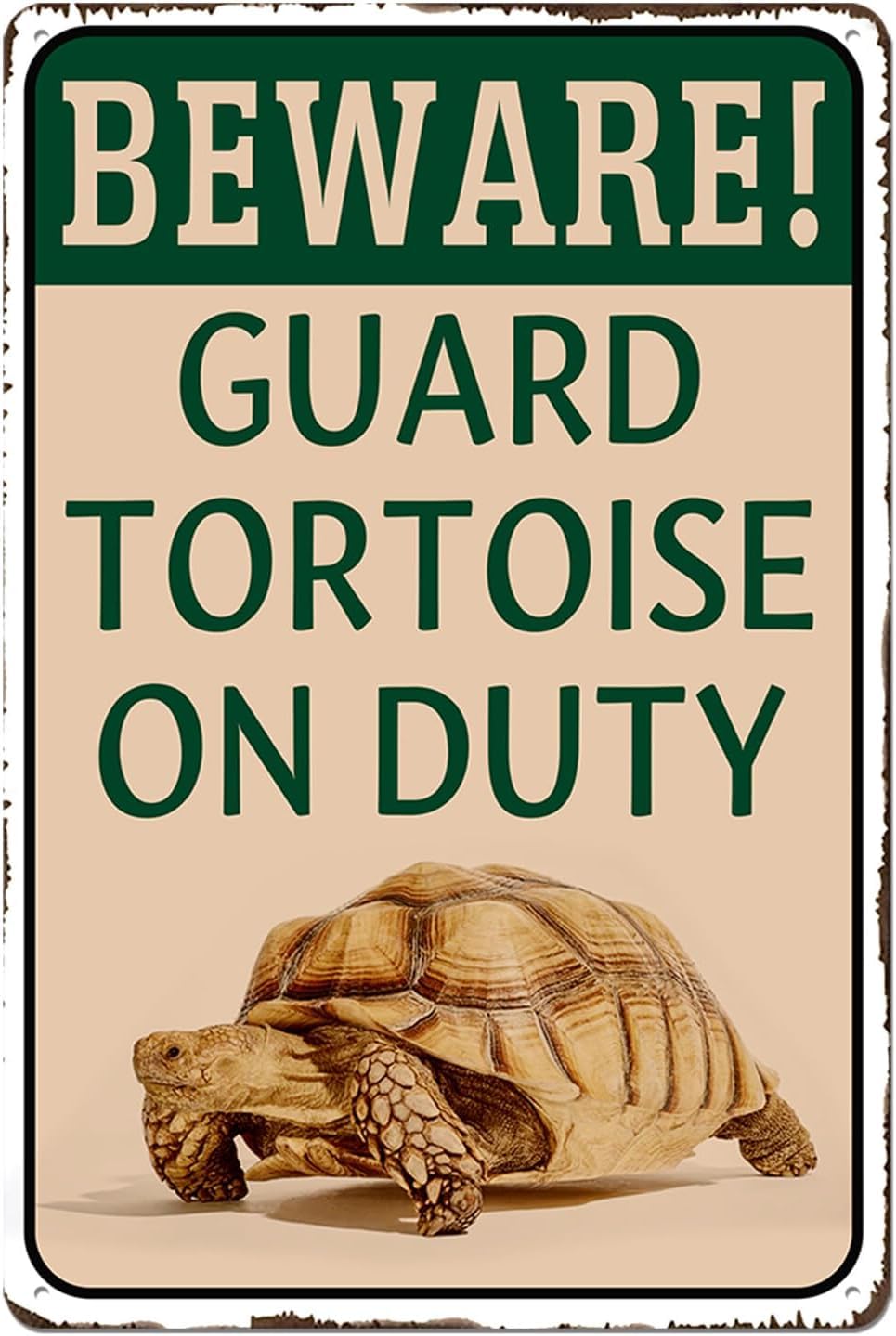 SMAZDFXX Tortoise Habitat Accessories Turtle Enclosure Decor - Outdoor Habitat Setup for Sulcata Tortoise, Beware Guard Tortoise On Duty Metal Tin Sign for Tortoise Lovers 5.5"x8"