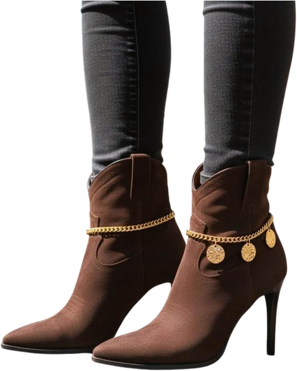 Women Western Fashion Jewelry SET Boot Chain Metal Bracelet Gold Metal Anklet Shoe 3 Circles Charm BC239