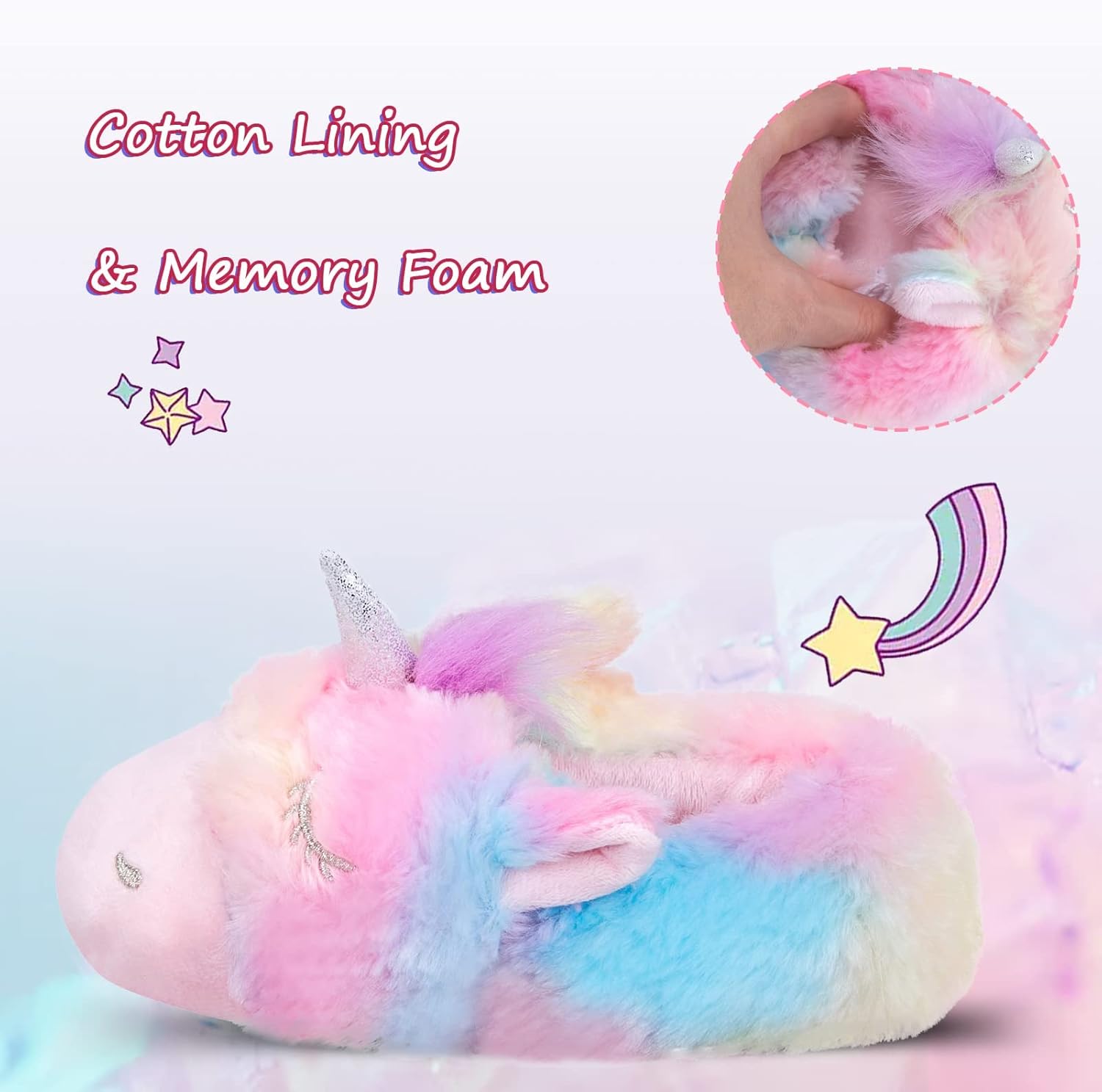 Girls Unicorn Slippers, Toddler No-Slip Cozy Soft House Slippers with Comfy Memory Foam House Shoes for Girls Bedroom Indoor Outdoor - Image 3