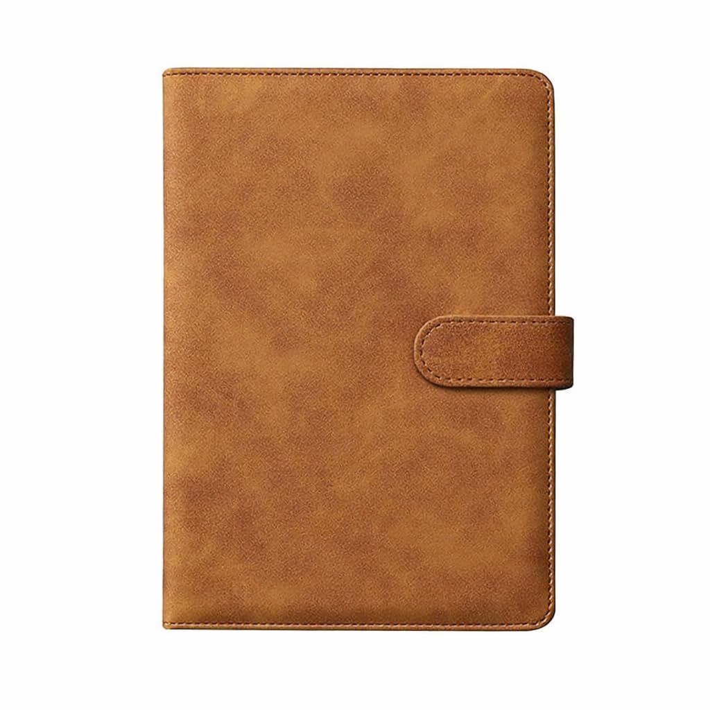 AccuPrints Premium A5 PU Leather Diary – Textured Foambound Notebook with Button Closure, Pen Holder & Ribbon Bookmark | 200 Ruled Pages for Office, Study, Journaling (Brown)