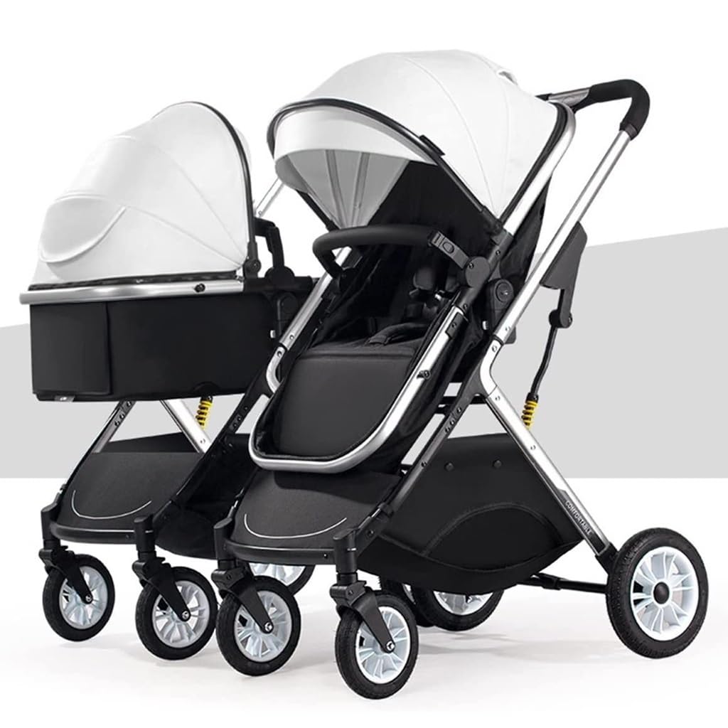 MEHWSAR Portable Baby Pushchair - Double Stroller for Twins & Toddlers, Foldable Double Seat Tandem Umbrella Stroller (White)