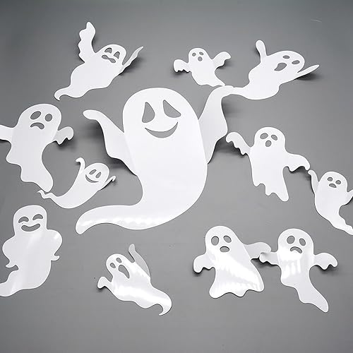 Decoración de pared de fantasma de Halloween, juego de 24 calcomanías 3D, reutilizables, autoadhesivas, blancas, para decoración gótica de la