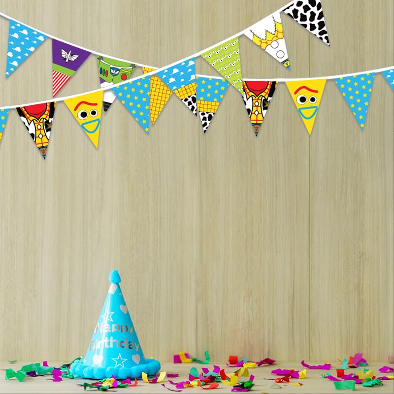 Image of Toy Themed Story Banner Cartoon Story Party Decorations Toy Inspired String Flags Hanging Decorations for Birthday Baby Shower Cartoon Party Supplies