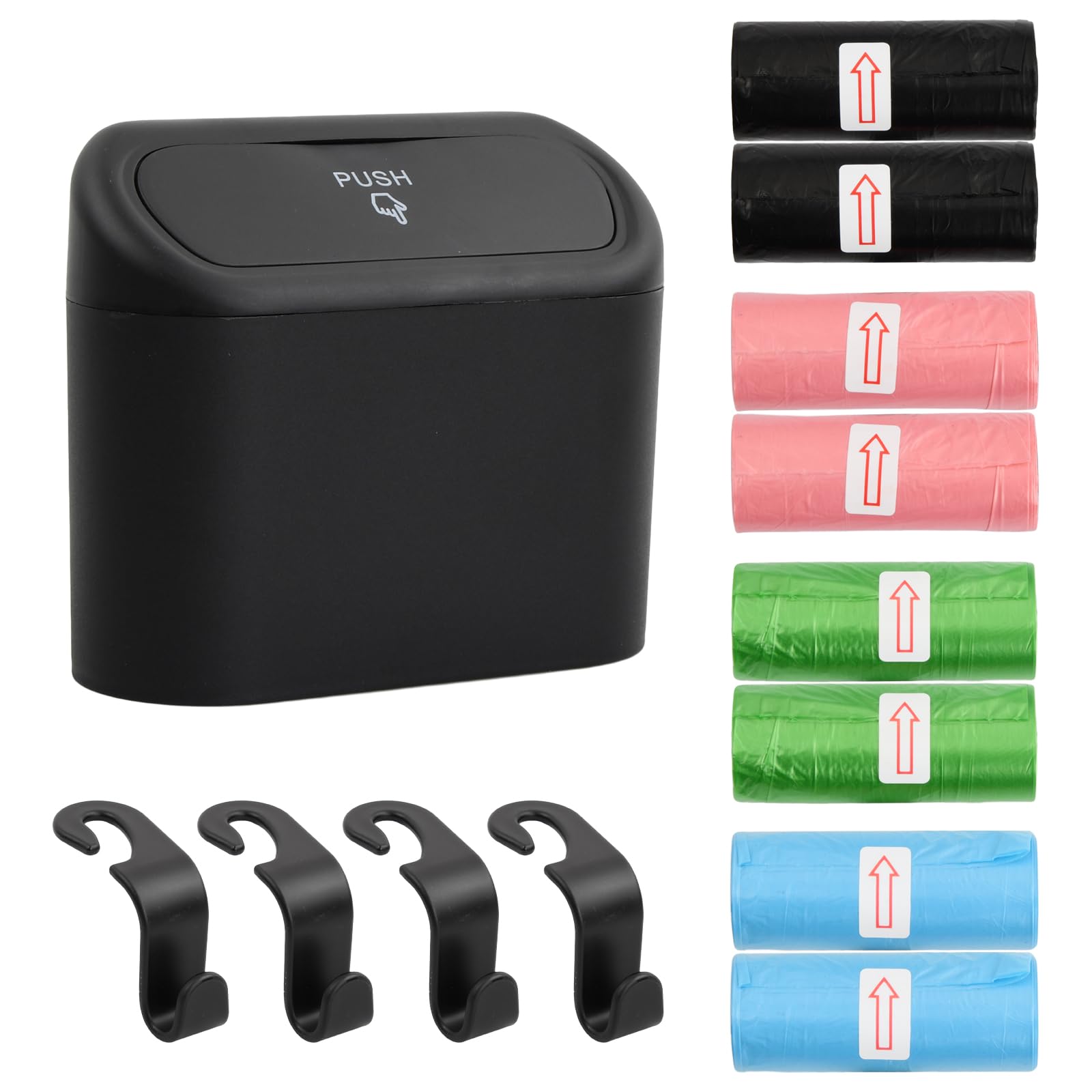 Cestino Auto Con Coperchio - Piccolo 15,5x6,5x14 Cm - Impermeabile ABS - Appendiabiti - Nero - Foto 11