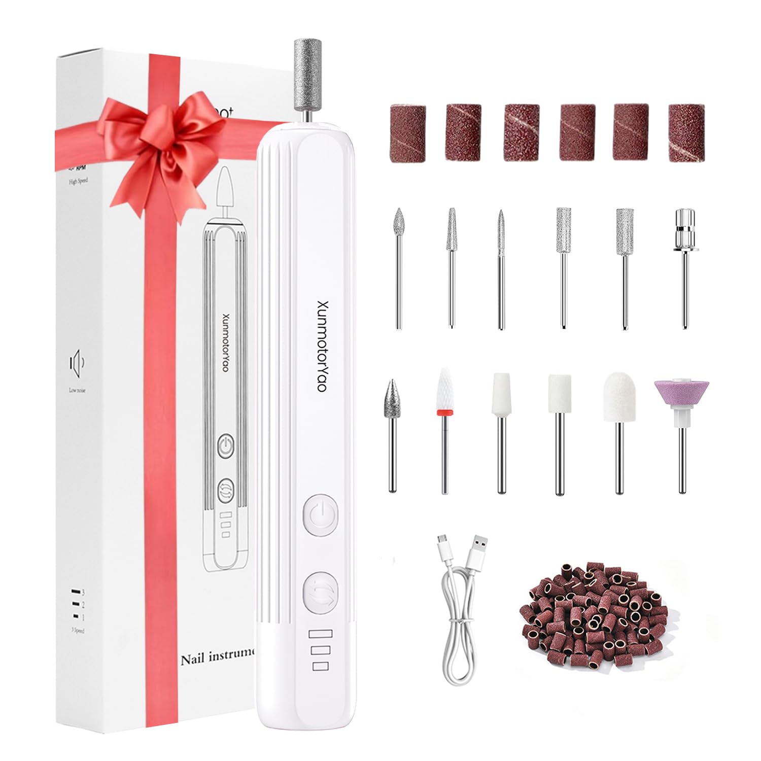 Torno para Uñas sin Cable Profesional 20000 RPM Lima Electrica Uñas 12 en 1 Profesional Kit de Manicura y Pedicura Eléctrico,Blanco