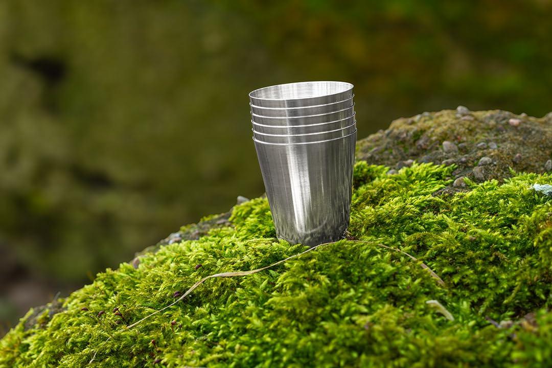 NEO TOOLS 6 sztuk kieliszków do wódki 30 ml ze stali nierdzewnej z czarną skórzaną torbą - metalowe kubki kempingowe - kieliszki do shotów outdoorowych - wielokrotnego użytku