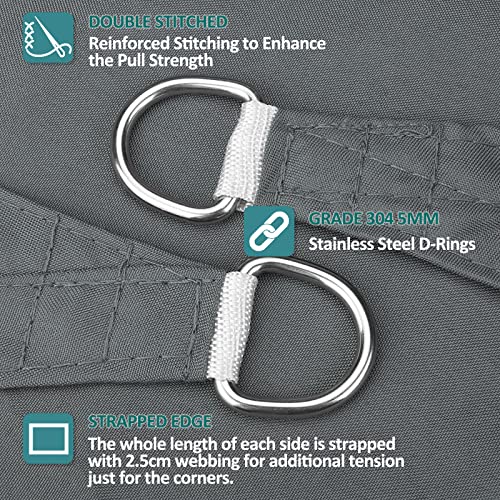 HEYOMART Sun Shade Sail Waterproof Outdoor Garden Patio Party Sunscreen Awning 2x2x2m Triangle Canopy 98% UV Block with Free Rope, Grey - Image 4