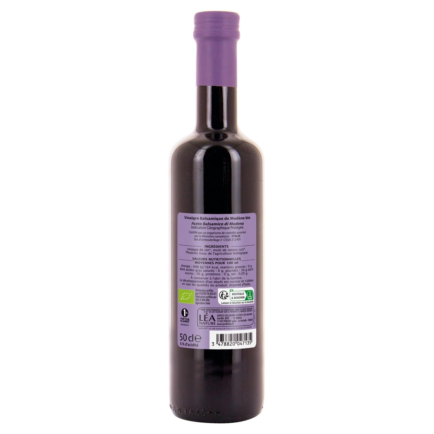 JARDIN BIO ETIC Vinaigre Balsamique de Modène Bio IGP — Affiné en Fût de Chêne — Bouteille Verre 50 cL - Lot de 3