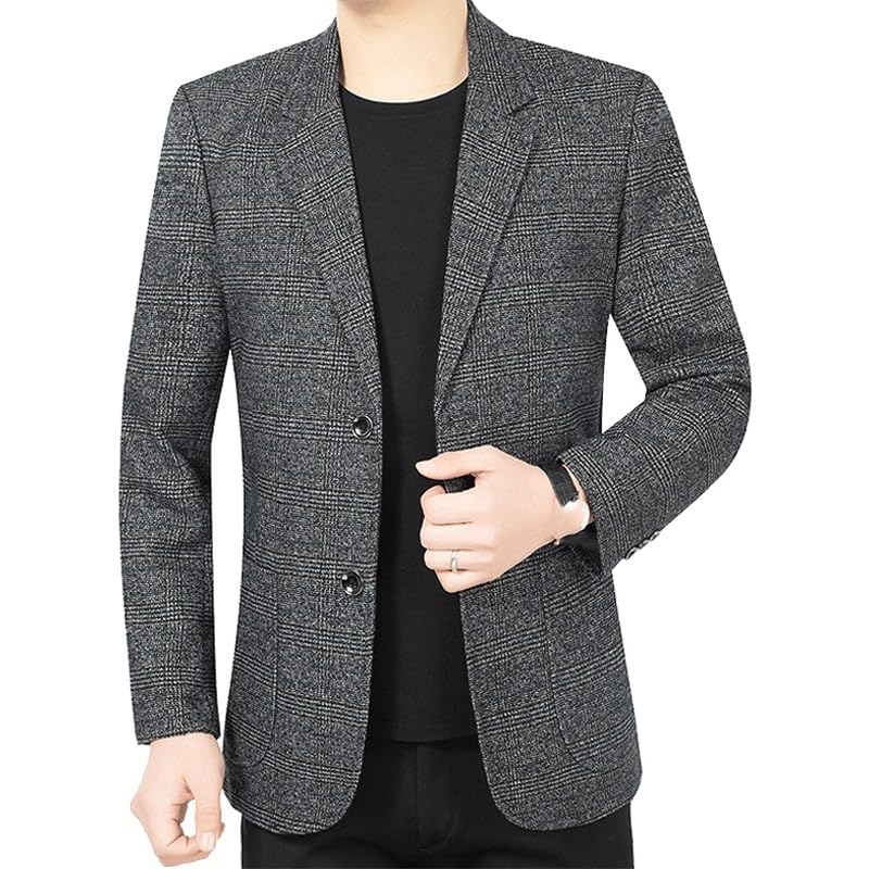Mens Gray Plaid Casual Sport Coats Two Button Slim Fit Lightweight Lined Notch Lapel Suit Jacket