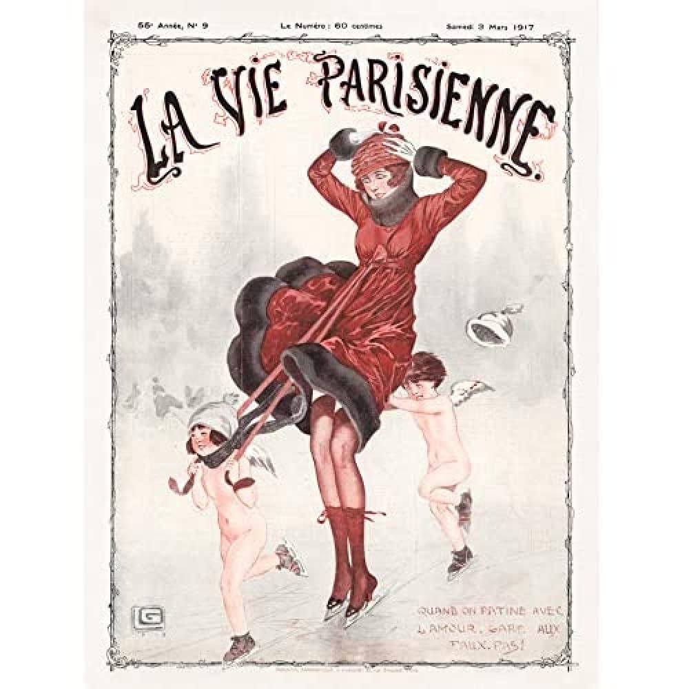 Artery8 La Vie Parisienne Winter Skating Beware Cherubs Magazine Cover Unframed Wall Art Print Poster Home Decor Premium