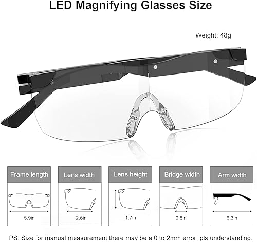 Vista 6 de SKYWAY Lupa con luz, 160% luz LED, recargable con lupa para leer pasatiempos y trabajo cerrado, manos libres