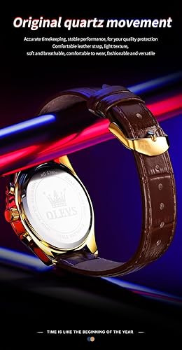 Miniatura 7 de OLEVS Reloj de cuarzo analógico de cuero para hombre - Reloj de pulsera cronógrafo de lujo con fecha, impermeable, luminoso - estilo de vestir