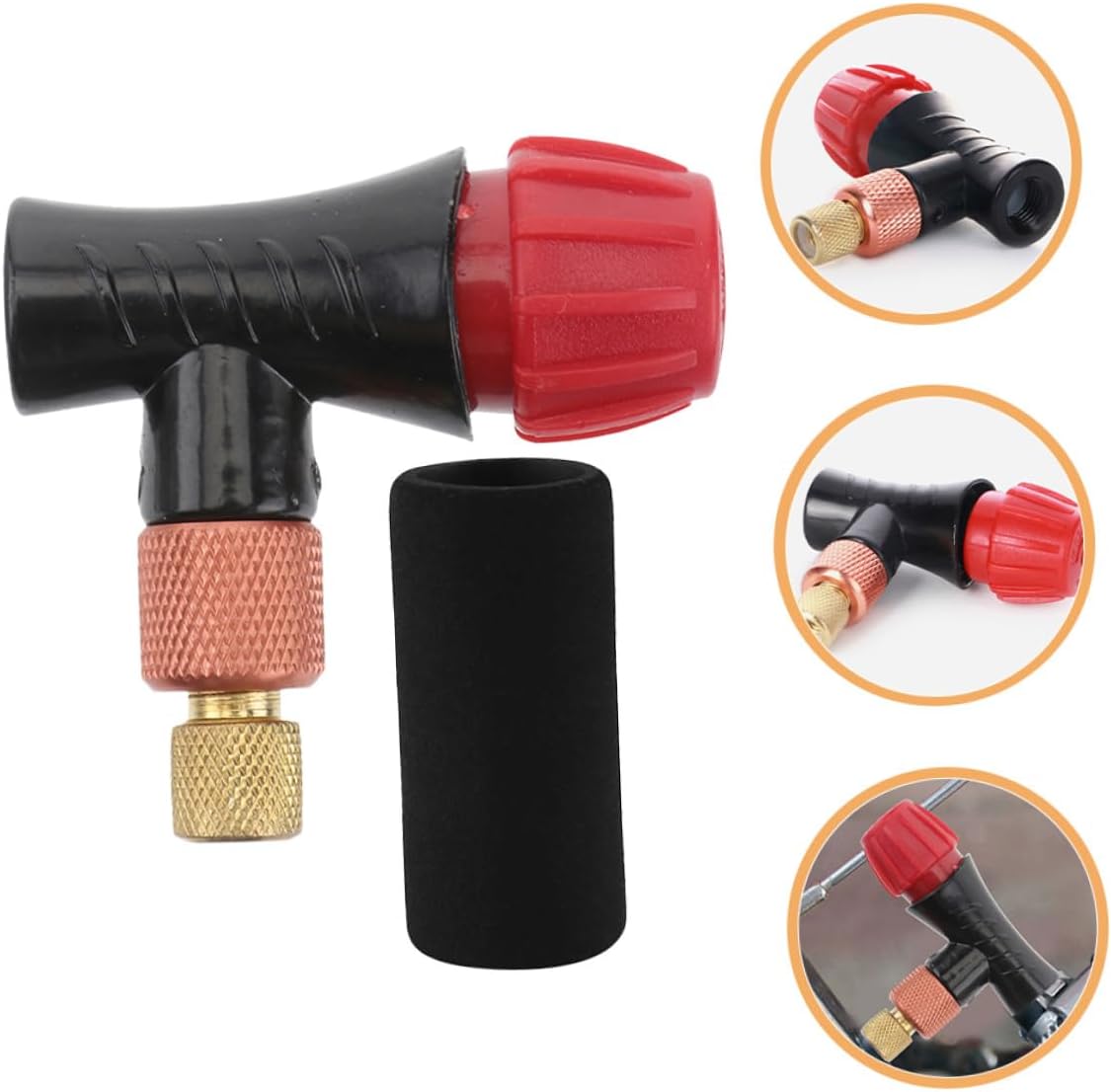 Garneck Bicycle Co2 Inflator with Black Foam Thermal Sleeve, Portable Bike Tire Pump Adapter for Road and Mountain Cycling, 2pcs Set with Hand for Quick Inflation