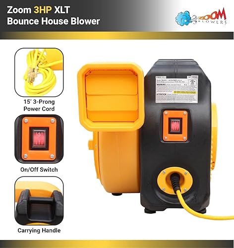 Vista 5 de Zoom Blowers XLT 3HP - Soplador inflable de casa de rebote de grado comercial, requiere 20 amperios dedicado, para casas grandes con rebote