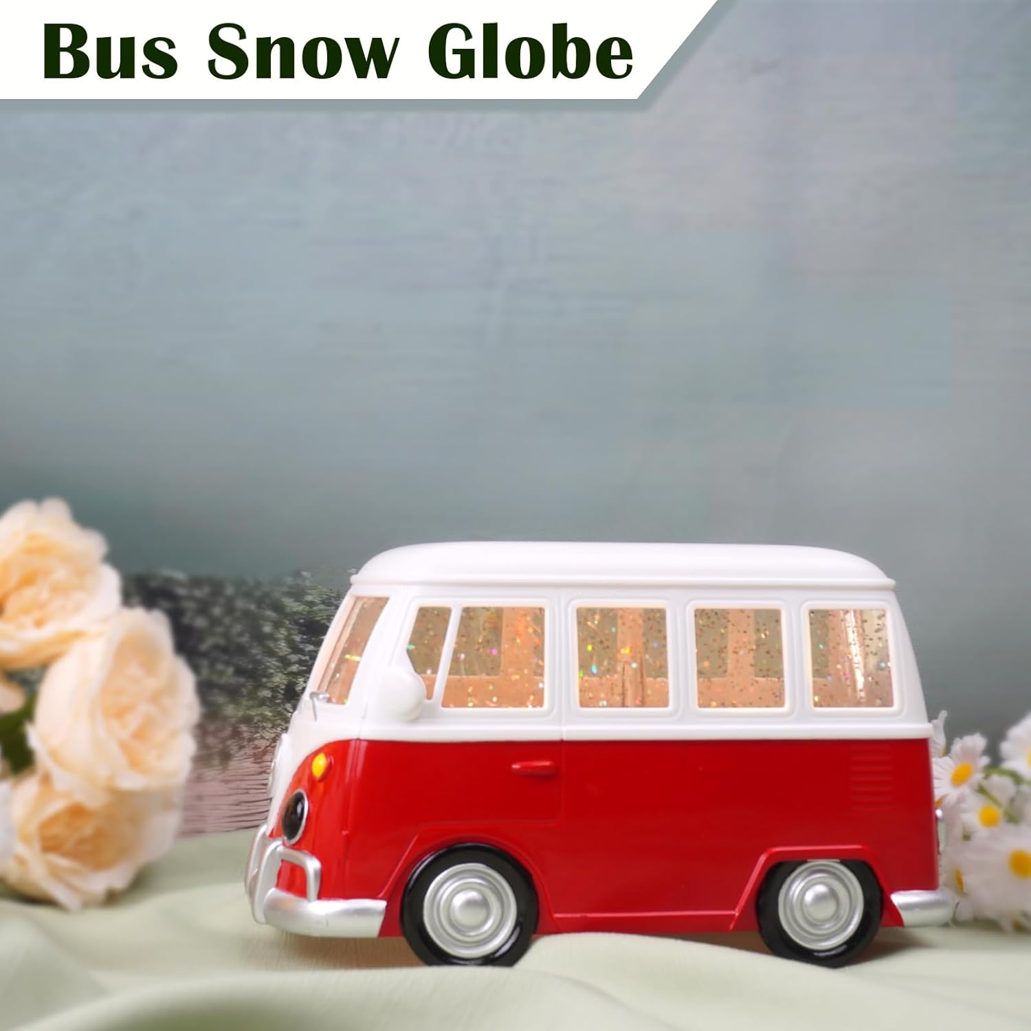 Bus Snow Globe with 6H Timer and Swirling Glitter, USB & Battery Powered, Night Light Snowglobes Statue for Home & Office, Gift Idea (Bus) - Image 4