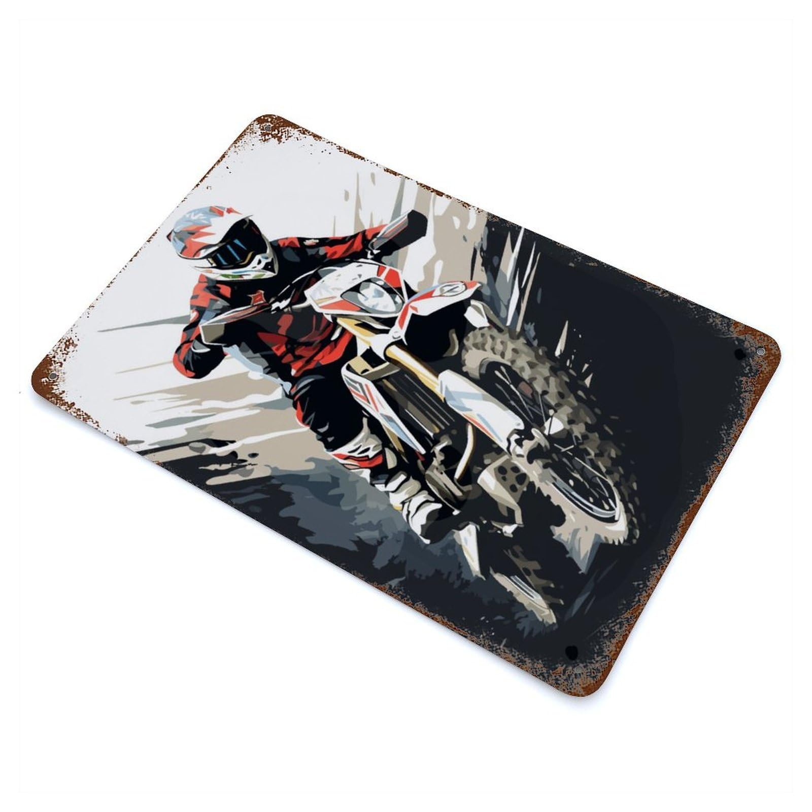 Distressed Metal Wall Sign Motocross Dirtbike 11.8"x7.9", Vintage Wall Decor for Garage, Bar And Workshop Decor