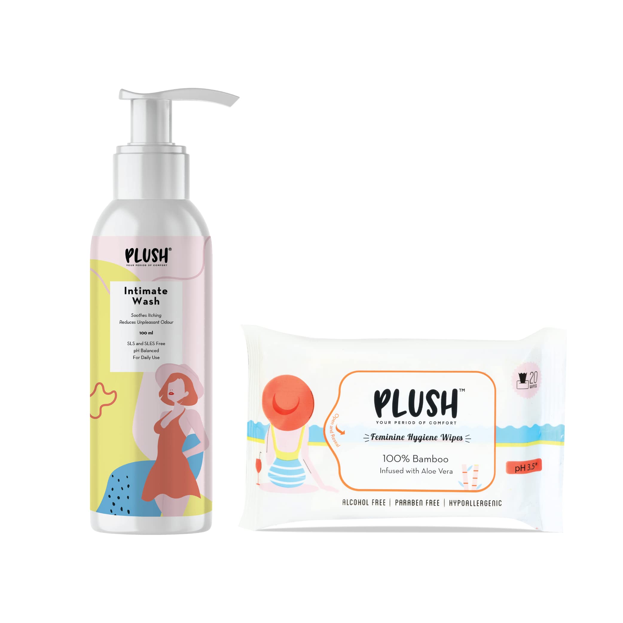 Plush Bamboo-made Intimate Vaginal Wipes For Women Daily Use with Aloe Vera (20 Wipes) + Intimate & Vaginal Wash 100gm | 100% Biodegradable | Maintains Vagina pH Balance | Chemicals Free Intimate Hygiene (B09P1QZCTB) Amazon Price History, Amazon Price Tracker