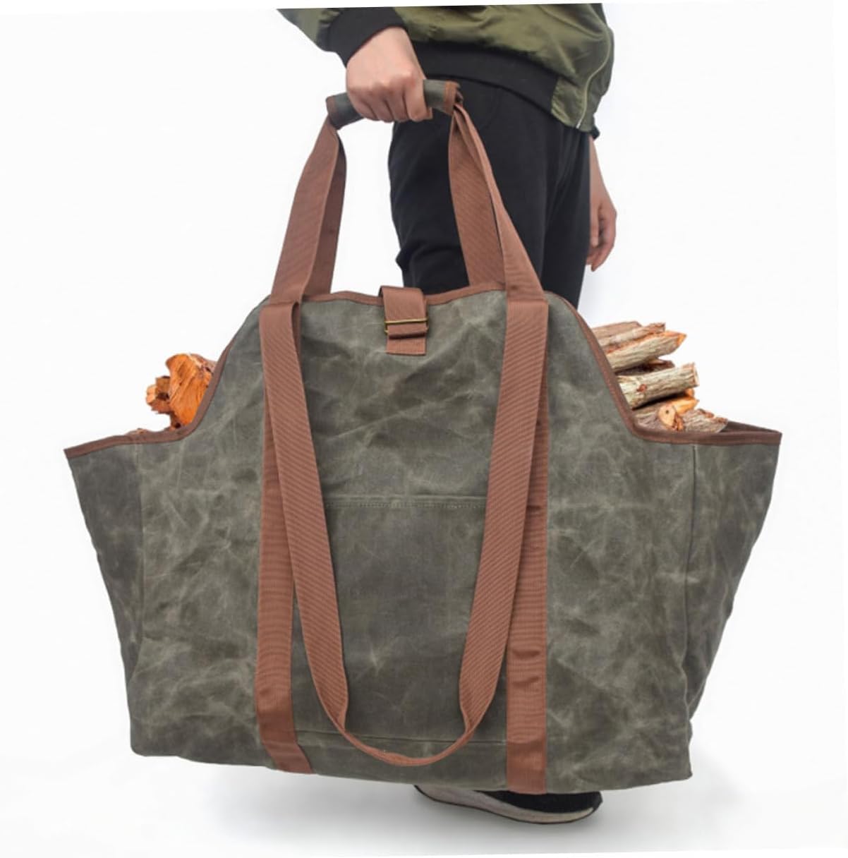 PRETYZOOM Log Tote Bag Waxed Canvas Firewood Storage Carrier Capacity Log Holder for Fire Pit and Wear-resistant Design for Indoor and Outdoor Use