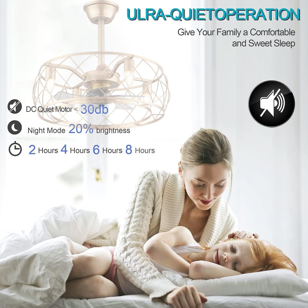 YUEGOO Invisible Industrial Retro Ceiling Fan Light with Remote Control Restaurant Cage Ceiling Fan Winter and Summer Function 6 Speed/D/C