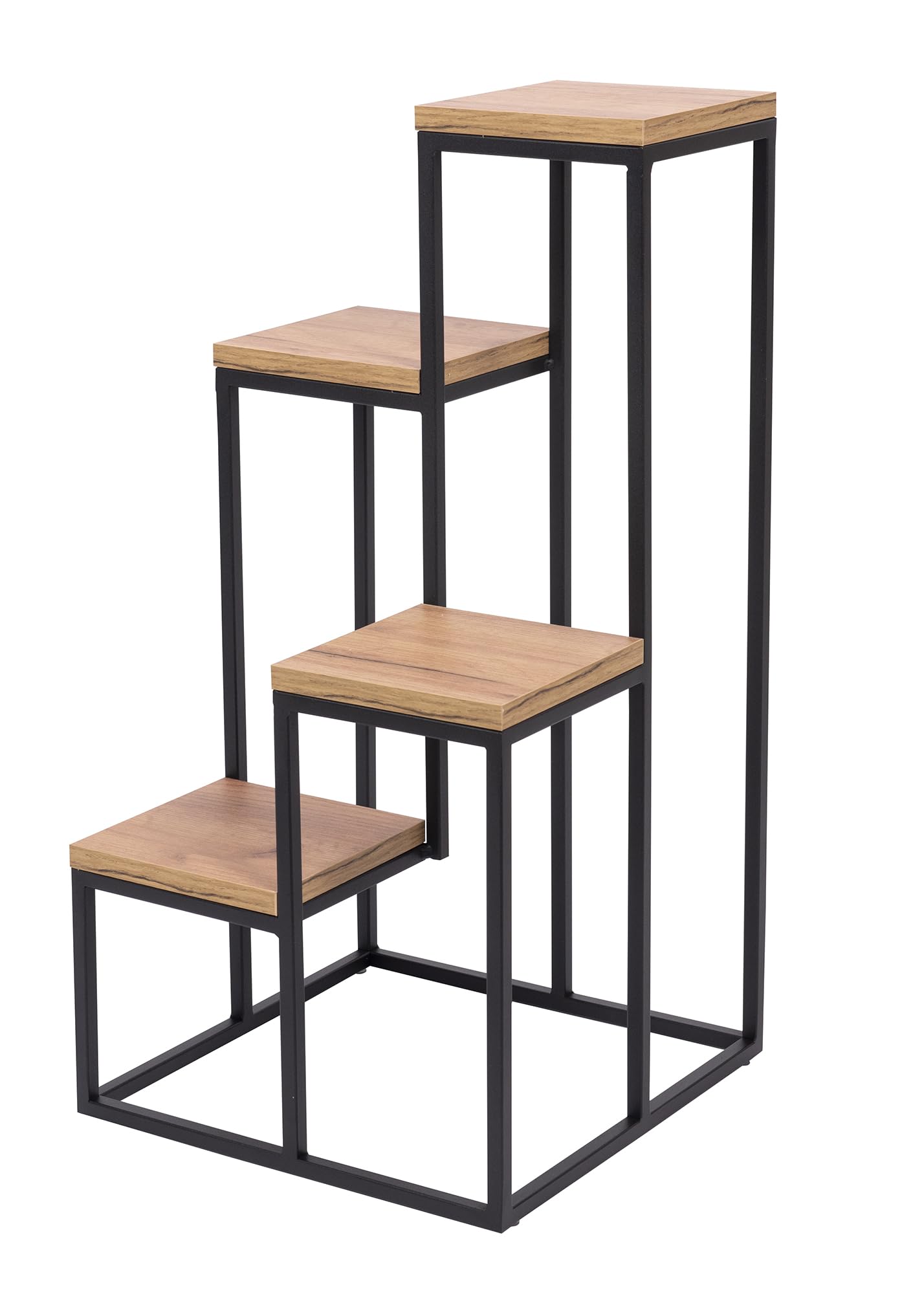 Stojak na rośliny Piccolo Slim - Kwietnik 4 poziomy - 34x34x67cm - kolor Czarny - do kwiatów w pomieszczeniach - metalowa półka - stolik dekoracyjny - stojak na kwiaty - do rogu pokoju