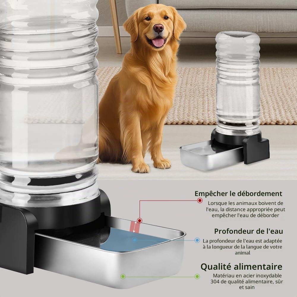 Marchul 8.6L Distributeur d'eau pour Chien Chat, Distributeur Eau Automatique par Gravité avec Gamelle INOX et 3 Filtres, Grande Capacité Distributeur Eau pour Animaux de Compagnie, sans Électricité