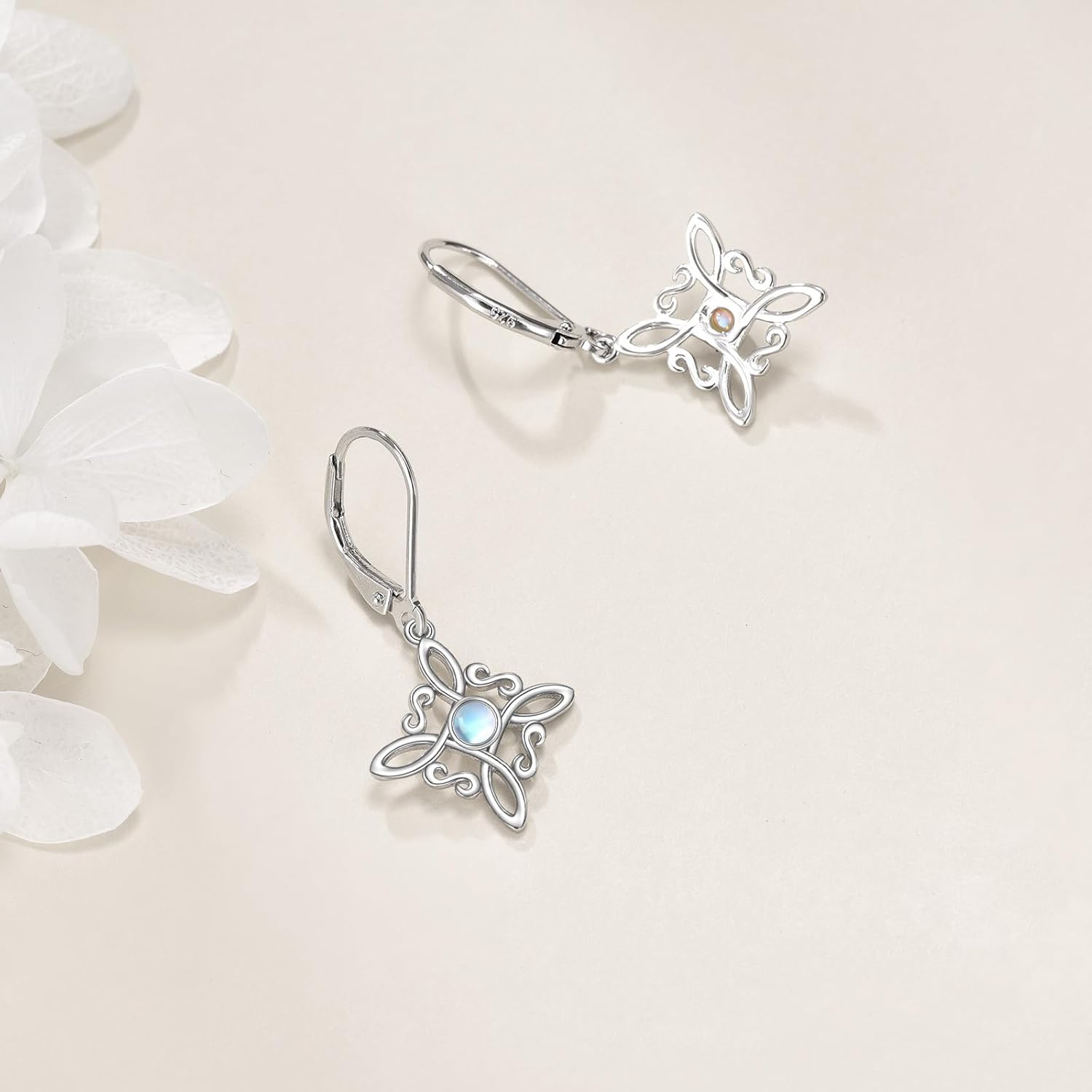Witches Knot Earrings Sterling Silver Witch's Magical Knot Earrings Moonstone Pagan Jewelry Celtic Cross Jewelry for Women - Image 3