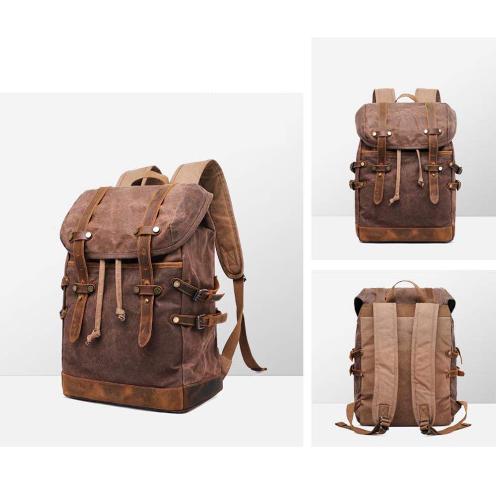 Zaino di Tela, Zaino da Viaggio all'Aria Aperta Zaino di Tela di Canapa della Cera dell'olio Zaino di Alpinismo Zaino Casuale Retro Zaino/Impermeabile
