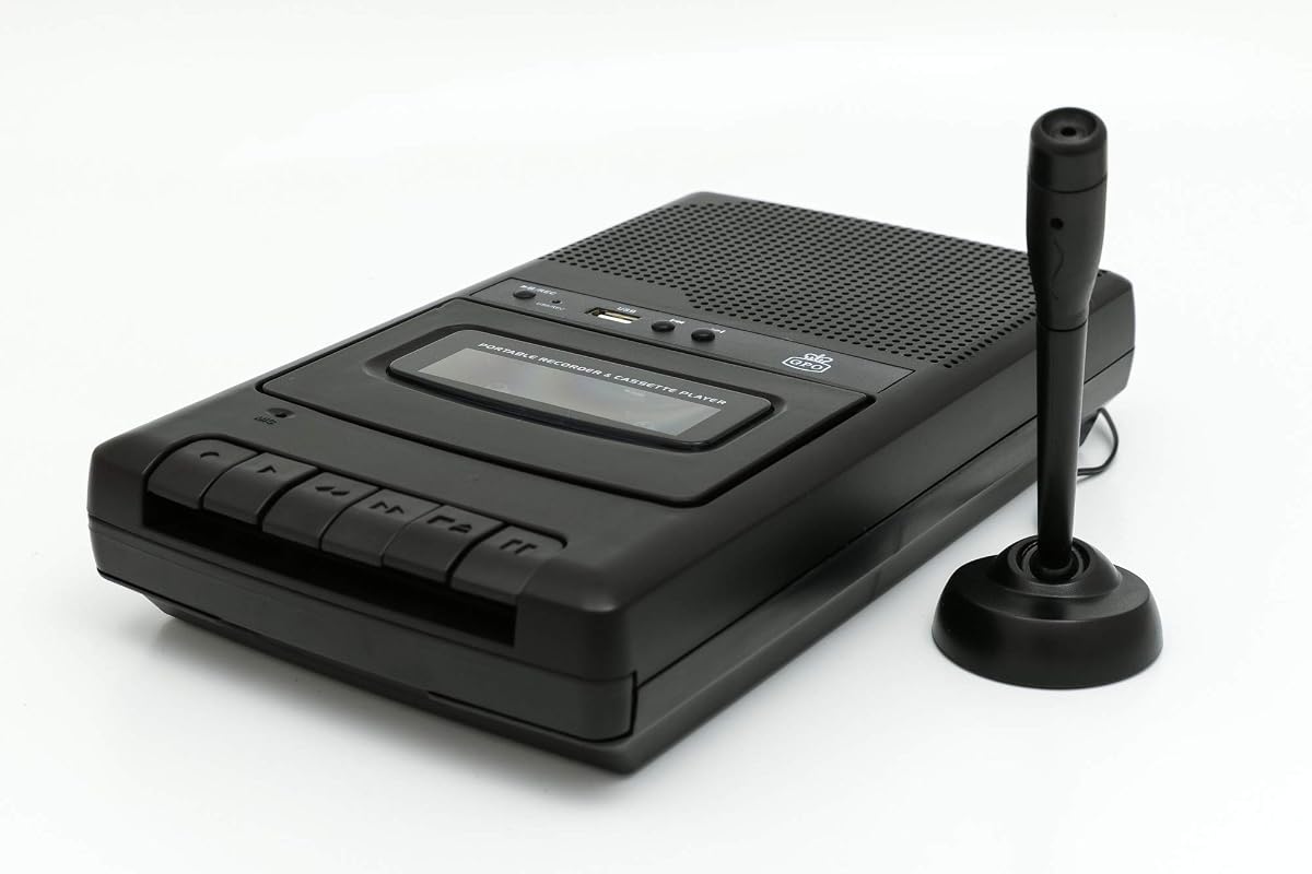 GPO CRS132 USB Cassette Recorder with Built-in/External Microphone Recording, USB Recording, Volume Control, Portable Tape Recorder with Built-in Speakers, Black