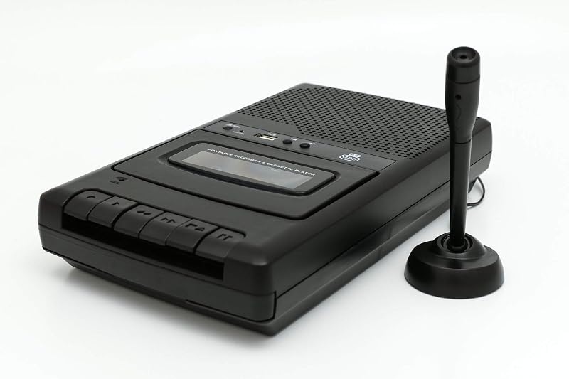 GPO CRS132 USB Cassette Recorder with Built-in/External Microphone Recording, USB Recording, Volume Control, Portable Tape Recorder with Built-in Speakers, Black