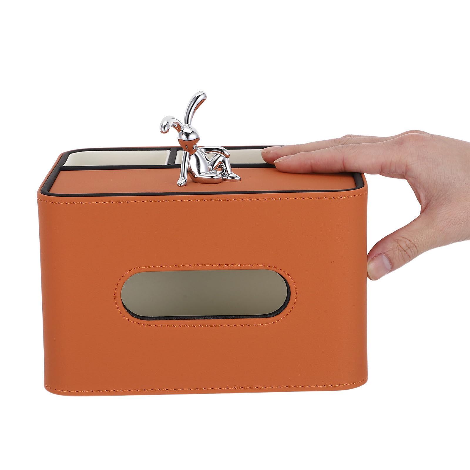 Boîte à Mouchoirs Multifonctionnelle en Cuir PU Orange pour Table