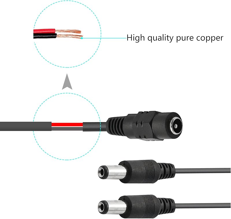 GINTOOYUN 2 db 5.5 x 2.1 mm DC Tápkábel Elosztóval - Biztonsági Kamerákhoz, Megfigyelő Rendszerekhez, DVR-hez és Egyéb Eszközökhöz