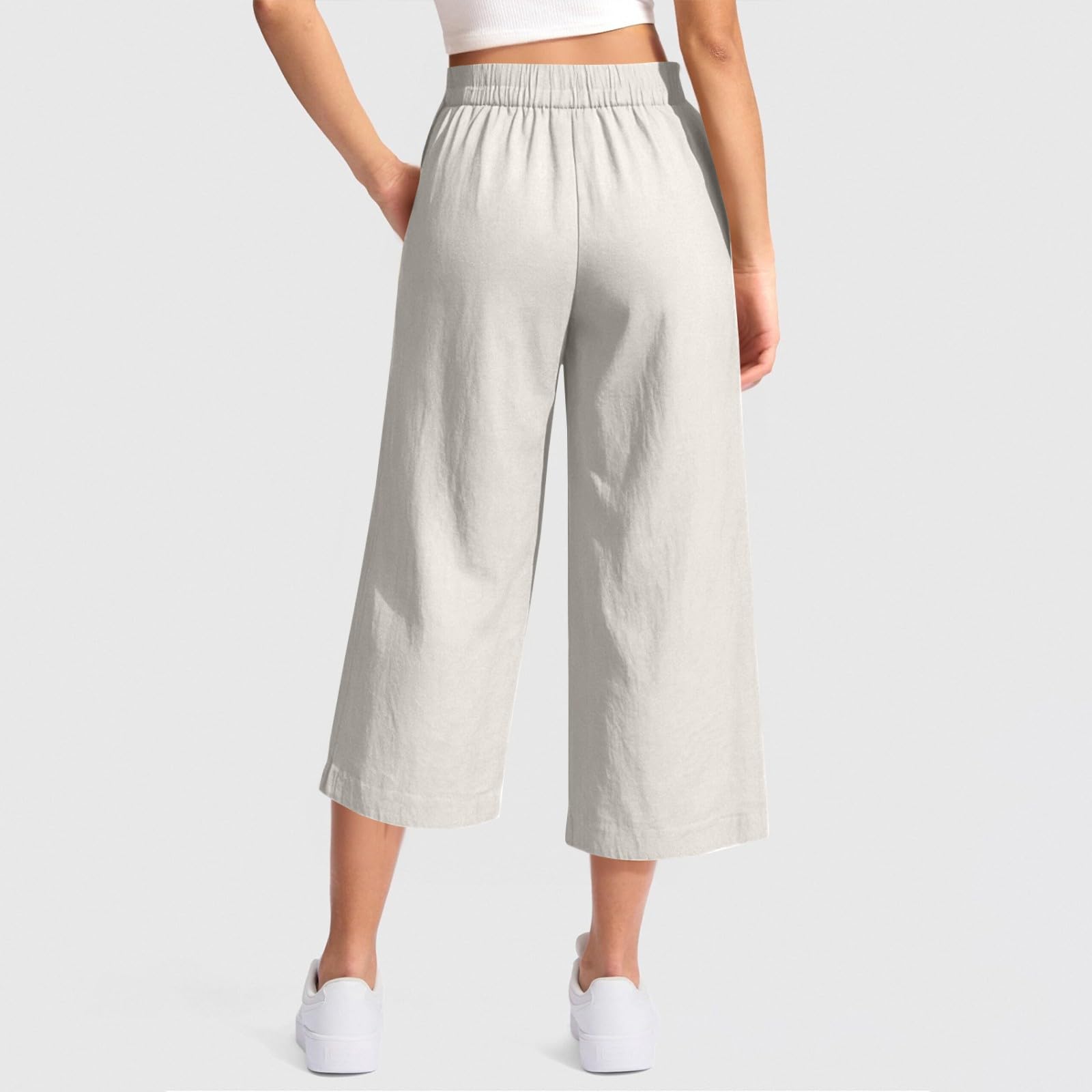 HswsEJ Linen Capri Pants for Women High Waisted Plus Size Wide Leg Flowy Pants Beach Baggy Boho Palazzo Pant Summer Casual Cropped Trouser with Pockets Dressy Gauze Lightweight Jogger Capris