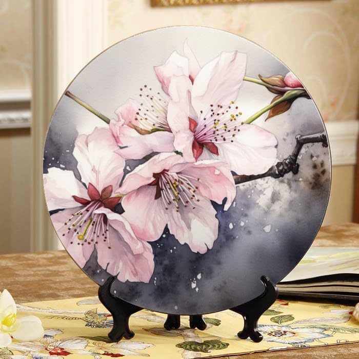 Mandala red Orange and Yellow Ceramic Display Plate 10-inch Round, Home Decor with Stand & Hook DP-779778053
