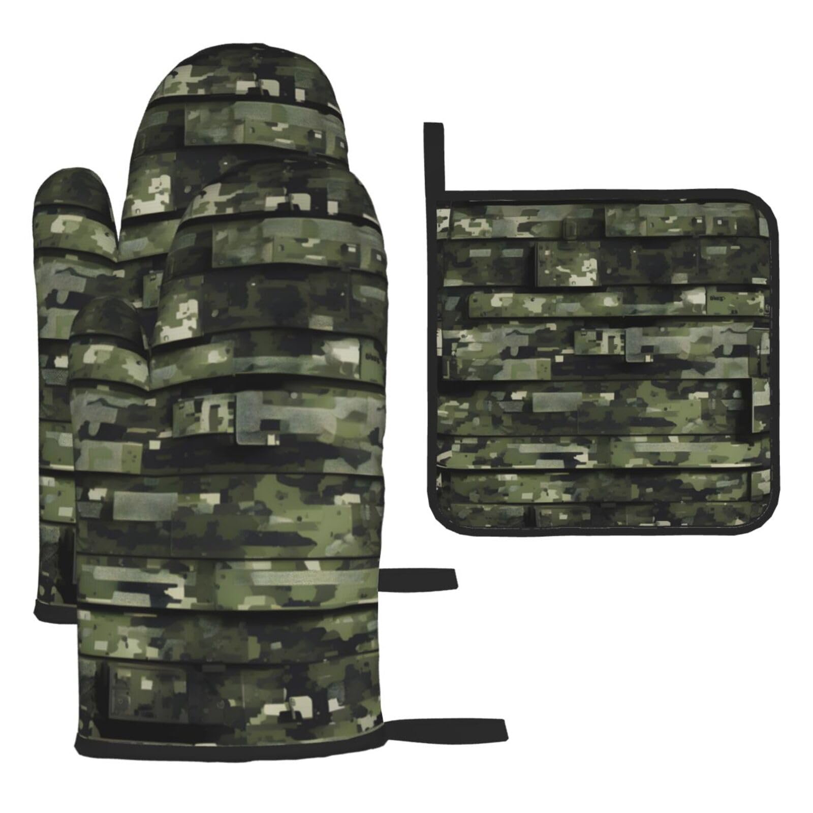 Digital Camo Print Oven Mitts Kitchen Gloves Set Everyday Baking Grilling Microwaving Cooking Gift