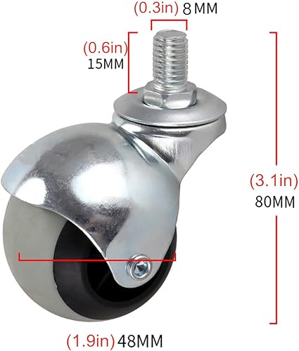 Miniatura 2 de LUNEZY Ruedas giratorias, ruedas de bola para muebles, ruedas de vástago roscado, ruedas de repuesto TPR, para sofá, silla, gabinete, cama, mesa de