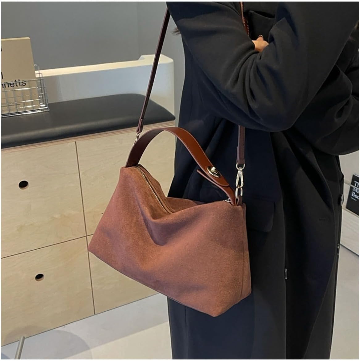 Leather Suede Shoulder Bag for Women, Retro Suede Handbag Crossbody Bag, faux suede Hobo tote bag Satchels Bag