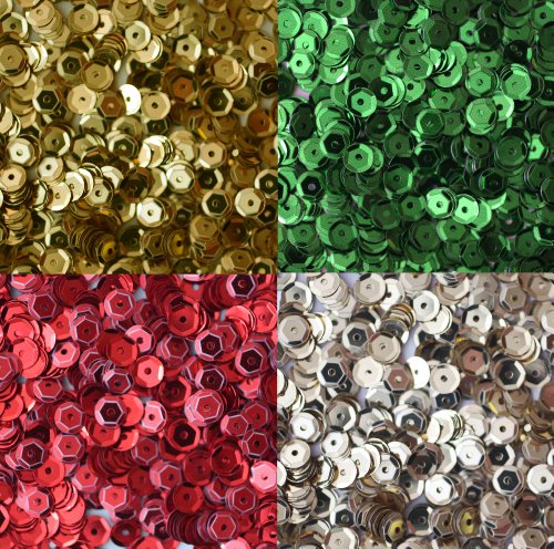 Sequin Christmas Pack ~ 5Mm Cup Facet Loose Sequins : Red Green Silver Gold ~ Xmas ~ For Embroidery, #TOP28