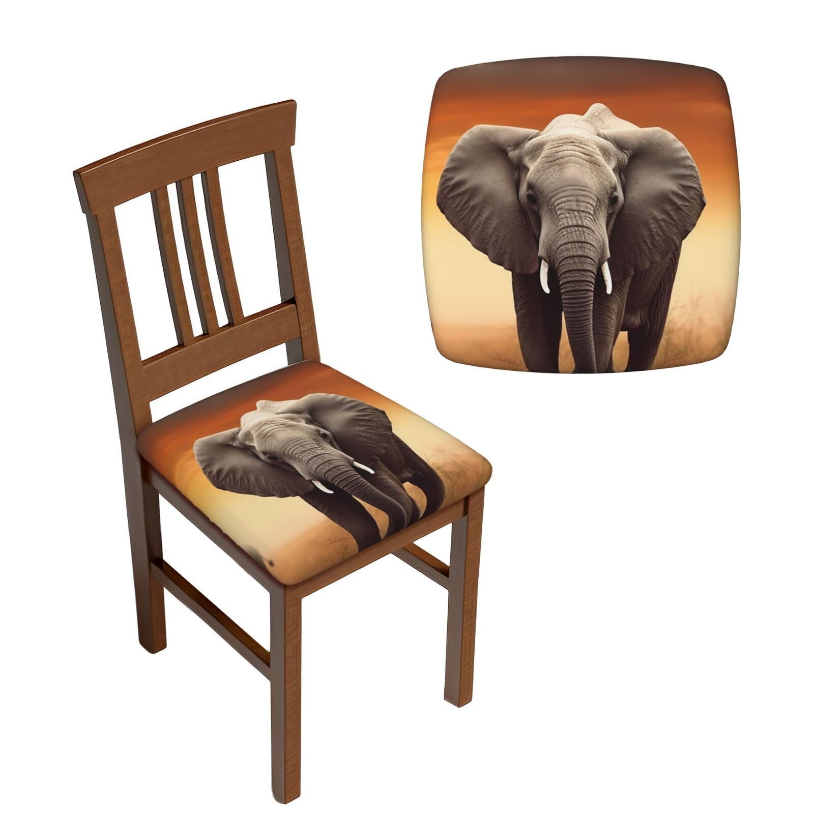 NONHAI 6PCS Dining Chair Seat Covers Set Cute Wild Elephant Stretch Removable Chairs Covers Washable Seat Cushion Slipcovers Protector for Dining Room Kitchen Chairs